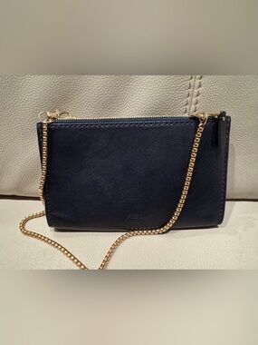 Fossil Navy Clutch with Gold Chain Accent